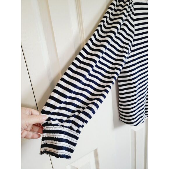 Chico's 3 Women's White Black Striped Knit Stretch Top Shirt Blouse Cotton Blnd - Picture 5 of 7